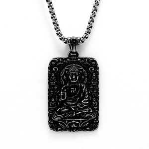 Colgante de Buda Amitabha de yunnique, amuleto rectangular de acero inoxidable 316 para perros y cerdos, collar unisex, regalo - Product Image 1