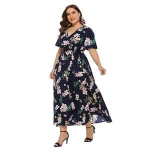 Abito Taglie Forti Bohémien <span class=keywords><strong>con</strong></span> Scollo a V e <span class=keywords><strong>Spacco</strong></span>, Manica Corta, <span class=keywords><strong>Vestito</strong></span> <span class=keywords><strong>Lungo</strong></span> Stampato da Spiaggia per Donna - Product Image 6