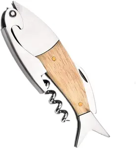 Corkscrew rượu vang corkscrew, 3 trong 1 Chuyên Nghiệp Waiter mở chai, tiểu thuyết hình con cá bằng gỗ xử lý