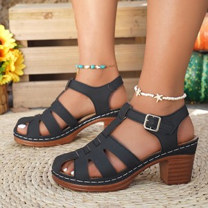 Nouvelle Arrivée Grande Taille Talon Moyen Été Tressé Découpé Mode Romaine Bout Fermé pour Femme 43 - Product Image 2