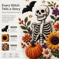 Kit de Bordado a Mano de Halloween al por Mayor: Set de Manualidades DIY de Calabaza y Bruja en Algodón Estampado para Principiantes, Decoración de Temporada, Regalo