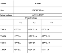 Alimentation à découpage triple sortie 60W SMPS Transformateur d'éclairage T-60A 5V 5A 12V 2.5A -5V 0.5A Convertisseur AC/DC pour Bande LED