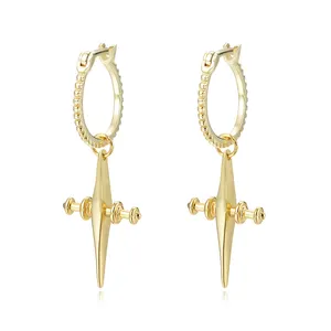 Fashion India Free Shipping 925 Silver Jewelry 14K Gold Plated Clip On Cross Earrings For Gift