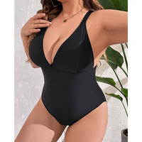 Maillot de bain une pièce rembourré dos nu en polyester noir de haute qualité pour femme, tailles XL à 4XL, idéal pour les grandes tailles