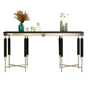 Console de mesa de aço inoxidável, design minimalista italiano de luxo, mármore, sala de estar, móveis