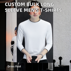 เสื้อยืดแขนยาวผู้ชายคุณภาพสูงสั่งทำขายส่งสไตล์สมาร์ทแคชชวล ผ้าทอ 300 กรัม ดีไซน์เรียบ - Product Image 2