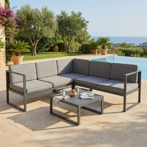 Ensemble <span class=keywords><strong>de</strong></span> canapé d'extérieur moderne en forme <span class=keywords><strong>de</strong></span> L, structure en acier, canapé d'angle modulable, table basse, confortable, minimaliste, pour cour, <span class=keywords><strong>jardin</strong></span>, terrasse - Product Image 1