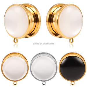 Evorte Personalizado <span class=keywords><strong>6</strong></span>-30mm Acero Inoxidable 316L Bañado en Oro Ópalo Túneles y Plugs para Oreja Negro Blanco Expansores Colgantes - Product Image 1