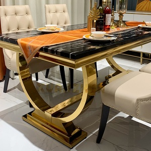 Meubles de Salon Luxe Doré Table à Manger Moderne en Marbre Ensemble de Table à Manger Rectangulaire de Luxe Tables à Manger Modernes - Product Image 4