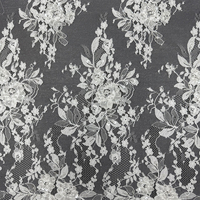 GCWH019909-15 Tissu en Tulle Brodé de Perles Blanches et de Fleurs, 150 cm, Coupe de 3 Mètres pour Robe de Mariée