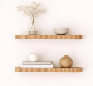 Custom Wood Rounded Fluted Floating Shelf House Wall Decor Wooden Bookshelf Mid <b>Shelving</b> Toy <b>Storage</b> Furniture - Product Image 3
