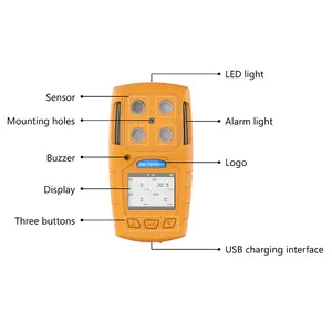 Compteur portable 4 analyseur de gaz 4in1 multi détecteur, détecter les gaz comme l'oxygène (moniteur O2), niveaux d'explosion inférieurs (moniteur LIE)