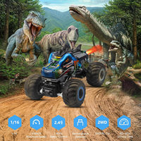 Coche RC de 7 Canales a Escala 1:16, 2.4GHz, Monster Truck Crocodile, con Pulverizador de Agua, Carcasa Translúcida, Luces LED, Batería Recargable USB de 3.7V