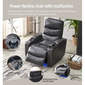 Luxury <b>Electric</b> Single Leather Recliner Sofa Chair Comfortable Convertible Upholstered for Villa Hotel Apartment Living Room Use - Product Image 6