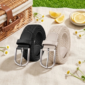 Set di Cinture Elastiche Intrecciate per Uomo e Donna, <span class=keywords><strong>Cintura</strong></span> in Tessuto Elasticizzato 110 cm, Nero e <span class=keywords><strong>Beige</strong></span> - Product Image 5