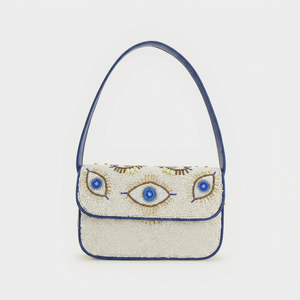 Bolso de Hombro de Algodón con Bordado de Cuentas Único para Mujer, Bolso Hecho a Mano Artístico, Moda Étnica para Fiestas - Product Image 1
