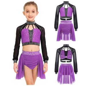 Costume de scène pour filles de 6 à 16 ans, tenue de danse de patinage artistique, haut court avec jupe, ensembles pour spectacles de scène - Product Image 3