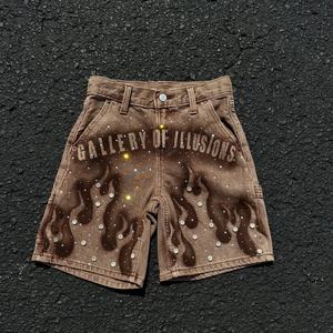 Shorts en jean vintage coupe droite personnalisés par le fabricant, imprimés, style streetwear, été, avec strass, Y2K, décontracté - Product Image 4