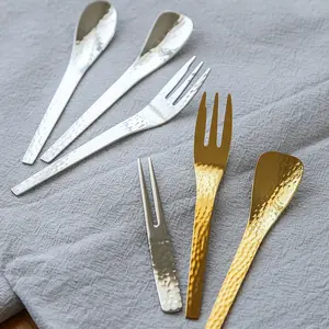 高品质304不锈钢餐具金甜点叉和勺子镜子蛋糕叉和勺子生日派对银器