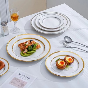 Assiette en céramique personnalisée avec logo de restaurant, 10 pouces, bord en porcelaine dorée, ronde, pour mariage - Product Image 5