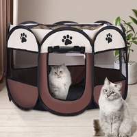 Parc de jeu octogonal pliable pour animaux de compagnie avec toit amovible en maille, cage portable pour chiens et chats, tente d'extérieur et d'intérieur, niche de mise bas
