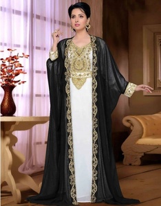 Impresionante vestido caftán con bordados elaborados y chaqueta para fiesta/boda, adornado con cuentas de cristal y pedrería - 2020 - Product Image 1