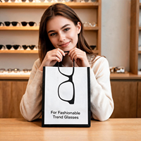 Sac en papier blanc de luxe avec impression personnalisée, motif minimaliste pour lunettes, pelliculage mat, pour emballage de vente au détail en opticien