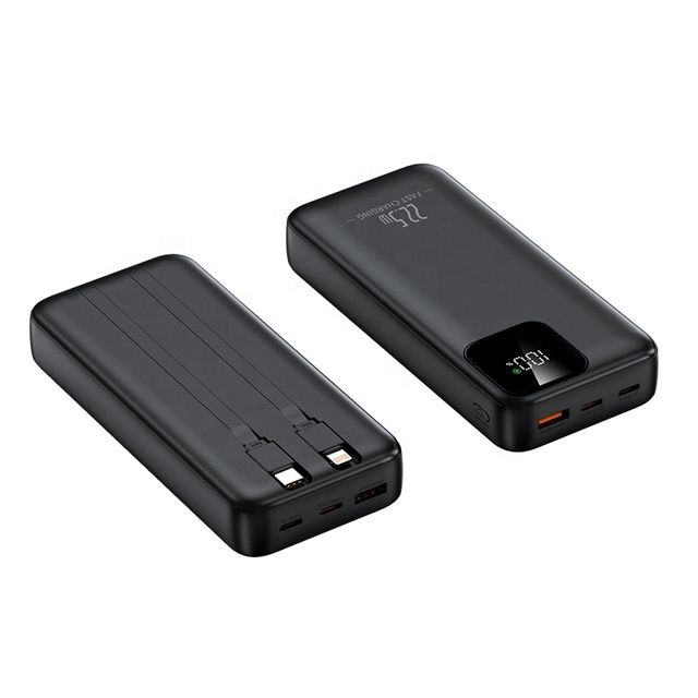 Fast Charging PortablePower Bank 20000mAh USB-C Input with Built-in Cables LED Display 22.5W Li-Polymer Powerbanks Costom Logo