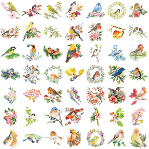 50 pièces étanche animaux Unfading transparent fleur <span class=keywords><strong>aquarelle</strong></span> oiseau autocollant - Product Image 2