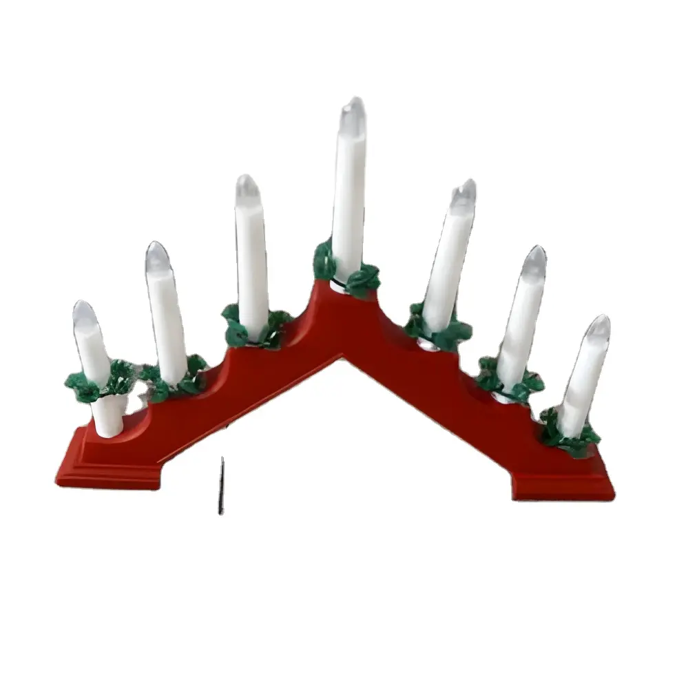 IP65 منظر طبيعي ، K ، مفاهيم عيد الميلاد الداخلية ، جسر شمعة خشبي أحمر لعيد الميلاد مع أضواء ليد بيضاء دافئة تعمل بالبطارية