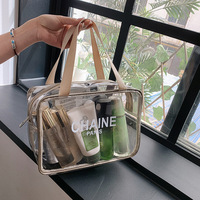 Offre Spéciale grand sac de rangement de maquillage clair transparent rose PVC lavable Kits de voyage pochette à fermeture éclair sac cosmétique