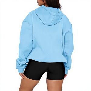 Sudadera con Capucha Extra Grande para Mujer, Color Sólido, Hombros Caídos, Manga Larga, Forro Polar Ecológico 100% Algodón, Logotipo Frontal, Ropa de Invierno - Product Image 3