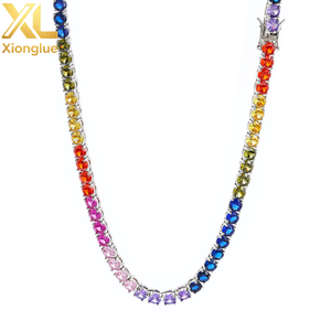 5mm Shiny Zircon Iced Tennis <b>Chain</b> Necklace Colorful Gemstone Hip Hop Jewelry Fashionable Necklace - Product Image 3