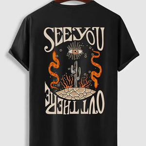 Camiseta de algodón con cuello redondo para hombre "SEE YOU" Desert Vibes Design Camiseta personalizada con estampado de serpientes <span class=keywords><strong>cactus</strong></span> y estrellas Camisetas gráficas - Product Image 1