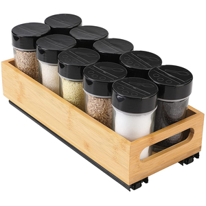 Pull Out Spice Rack Organizer for Cabinet Bamboo Slide Out Pantry Shelves and Spice Organizer for Wooden Kitchen Cabinet