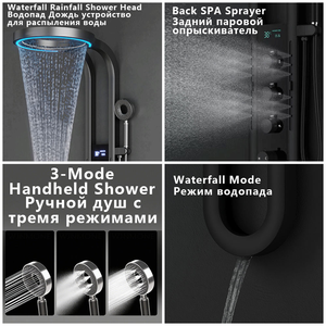 Système de douche thermostatique noir mat avec écran LED, cascade, pluie, affichage numérique, colonne de massage corporel, kit <span class=keywords><strong>d</strong></span>'installation et mitigeur - Product Image 2