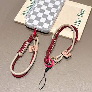 Estilo británico color contraste tejido teléfono móvil cordón corto portátil moda INS teléfono caso muñeca cuerda figura bolsa colgante - Product Image 5