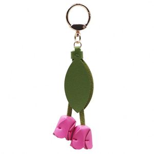 PU <b>Leather</b> Tulip Keychain & Bag Charm Southeast Asia Style Printed Logo Decoration Fine Pendant Charms - Product Image 5