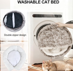 반려동물 고양이 소파 침대, 원형 후드형 도넛 강아지 고양이 침대 (소형 및 중형 반려동물용) - 플러시 푹신한 고양이 동굴 침대 (커버 포함) - Product Image 6