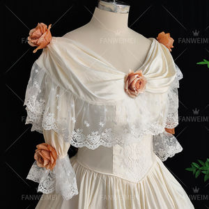 القوطية الرجعية الساتان الشمبانيا الزفاف حزب اللباس للنساء المحكمة قطار 3D الزهور الطبقات فساتين السهرة للنساء - Product Image 3