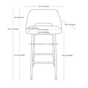 Chaise de <span class=keywords><strong>bar</strong></span> moderne en velours avec pieds en métal et dossier ouvert pour bistrot et salle à manger, hauteur 77 cm - Product Image 2