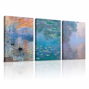 Impression de Monet, <span class=keywords><strong>Triptyque</strong></span> « Le lever du soleil sur les nénuphars », ensemble de 3 tableaux sur toile, reproduction, décoration pour salon - Product Image 2