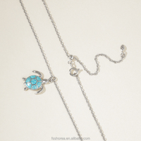 Collection Océan Magnifique : Collier Pendentif Tortue en Argent Sterling 925 avec Émail Bleu Vie Marine Mignonne, Vente en Gros, En Stock