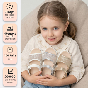 Sandales à plateforme en maille scintillante dorée pour enfants, avec fermeture auto-agrippante à la cheville, motif floral décontracté pour bébé fille, tige en PU, idéales pour l'été - Product Image 2