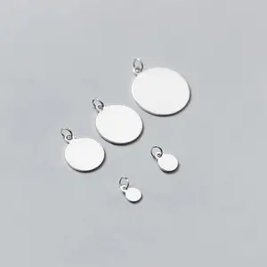 Flat Blank Round Tag Engravable Disc Charm for Necklace 925 Sterling Silver Gift Trendy Geometric 4mm 10mm 15mm Micro Insert /