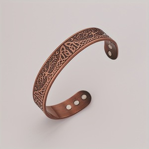 Magnetic Bracelet Copper Alloy Flower Design Antique Red Brushed Finish Unisex Jewelry Gift - Product Image 3