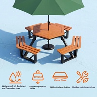 Ensemble table et chaises connectées d'extérieur, imperméable et résistant au soleil, en plastique et bois hexagonal, pour pique-nique, parc, marché nocturne, utilisation multi-personnes