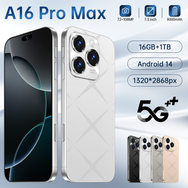 A16 Pro Max 5G Factory Direct Global Version 7.3inch HD Screen 8000mAh Battery 108MP Camera Deca Core Android 14 French