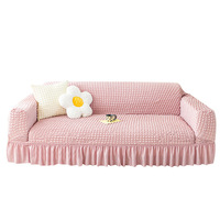 Housse de canapé élégante en seersucker avec jupe à volants, très extensible, facile à installer, style campagnard, pour fauteuil, causeuse et canapé