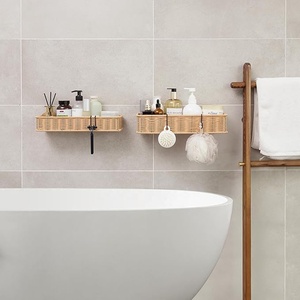 Estante <span class=keywords><strong>de</strong></span> <span class=keywords><strong>ducha</strong></span> que ahorra espacio, paquete <span class=keywords><strong>de</strong></span> 2 estantes <span class=keywords><strong>de</strong></span> mimbre impermeables para <span class=keywords><strong>ducha</strong></span> interior y almacenamiento en pared - Product Image 3